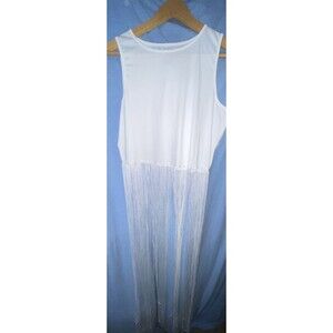 Nwot Womens White Shirt Top Blouse Fringe Crop Top Low $$